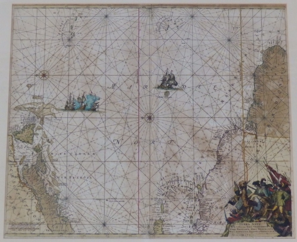 Terra Neuf' an antiquarian coloured map by R & I Ottens of Amsterdam, 19” x 22” in modern frame.