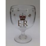 A limited edition QEII Coronation glass goblet with enamelled crown above 'EIIR' with national