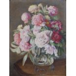 Early 20thC School – watercolour – Still life study of flowers in a glass vase on a table, unsigned,