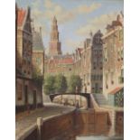 P. C. Steenhower (died 1972) – oil on canvas – City canal scene, signed, 20” x 16”.