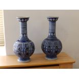 A pair of German stoneware vases, 11.5”