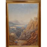 19thC School – a pair of watercolours – Military figures in coastal landscape – possibly Corfu,