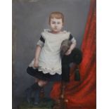 Late 19th/early 20thC School – oil on canvas – Full length portrait of an infant in a smock,