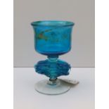 A Mdina blue glass goblet, 8” high.