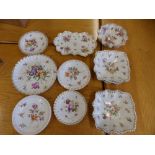 13 pieces of Dresden floral painted table china – one dish with small rim chip, two plates