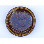 A Victorian slipware dish – 'Charlotte Anne Winkle, 1872, 8.75” diameter.