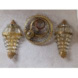 A pair of reproduction glass lustre drop wall light fittings and one other. (3)