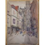 Victor Nobel Rainbird (1889-1936) – three unframed watercolours in distressed condition – 'Rouen'