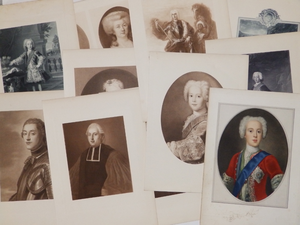 A collection of 30 unframed prints – royal portraits and others - Wimbeldon Library stamps,