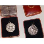Two cased Shire Horse Society silver medallions – 1944.
