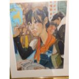 Hubert Pattison – watercolour with mixed media – Golborne Market Girl 'Haggling over the price of