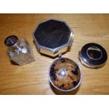 Two tortoiseshell lidded silver dressing table boxes, a jar and a bottle (4) – a/f.