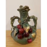 An Amphora pottery vase decorated cherries, 6” high.