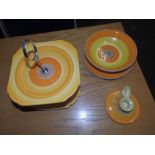 A Shelley orange banded salad draining dish, and a cakestand.