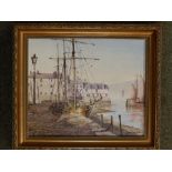 John Donaldson – a modern oil on canvas – Lower Ferry Dartmouth with sailing vessels, signed, 9” x