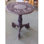 A 19thC carved Indian tripod table – top repaired.