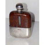 A silver & leather mounted hip flask - Sheffield 1909, 5”.