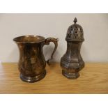 A silver tankard and a sugar caster (2)