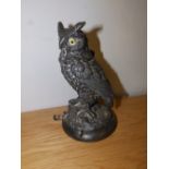 A Victorian EP owl inkstand , 7” high – plating worn, pen holder broken.