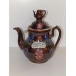 A large Victorian bargeware teapot with teapot finial to lid – 'A Present from Tom to Mother &