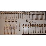 57 pieces of bead edged silver cutlery - GMJ, London 1892.