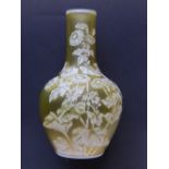 A Thomas Webb & Sons yellow ground Cameo glass bottle vase, decorated to one side with a flowering