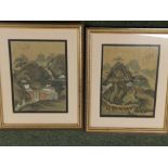 A small pair of Chinese silk paintings,