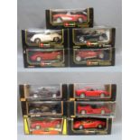 A group of 11 Burago and Maisto 1:18 scale die cast model cars