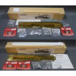 Two boxed unassembled 0 gauge Chowbent Castings model coach kits with Slater's Plastikard wheels