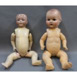 2 German bisque head dolls,