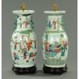 A pair of Chinese vases, post Republic period, the necks with applied shi shi,