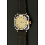 A ladies silver cased and enamel wristwatch, import marks for London 1918,