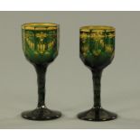 A pair of Bristol green wine glasses, late 18th/early 19th century,