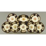 A Coalport dessert service, mid 20th century, comprising 6 plates and 2 shaped dishes,