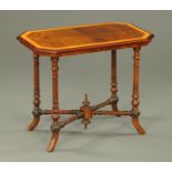 A Victorian walnut and satinwood banded occasional table, with canted angles,