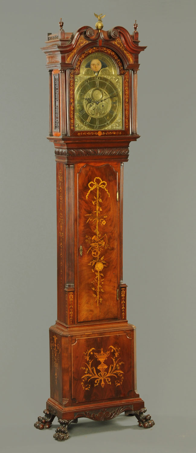 A George III mahogany longcase clock by John Wyke of Liverpool, with mahogany and marquetry case,