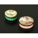 Two English enamel snuffboxes, circa 1780, each of oval form,