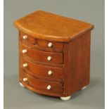 An apprentice piece miniature mahogany chest of drawers, 19th century,