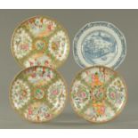 Three late 19th century Cantonese plates, decorated in typical Canton colours, diameter 25 cm,