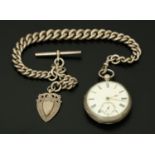 A silver cased open face pocket watch,