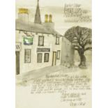 Percy Kelly, watercolour and ink illustrated letter from Pear Tree Cottage November 1980,