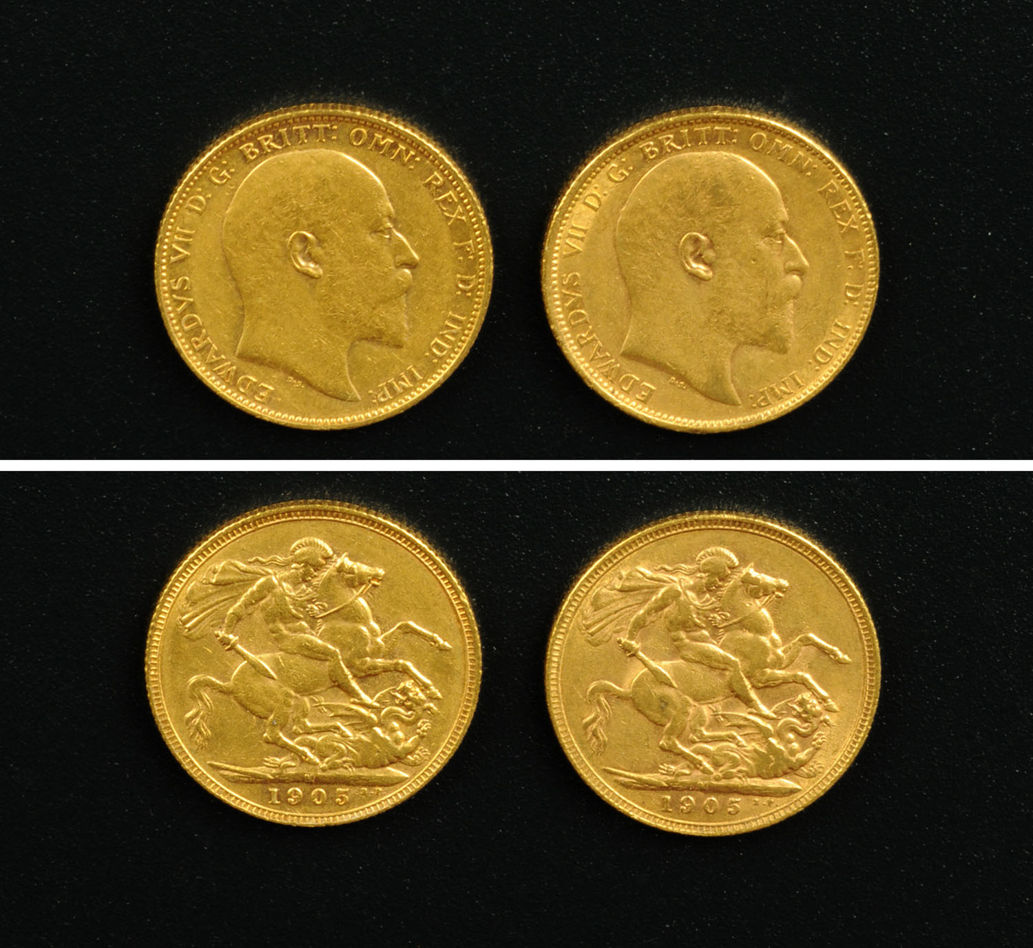 Edward VII, 2 x sovereigns, 1905 Melbourne, F+.