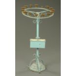 A Victorian wrought iron votive candle holder, blue painted. Diameter 53 cm, height +/- 95 cm.