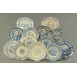 A collection of blue and white transfer printed earthenware tableware, early to late 19th century,