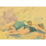 An early 20th century watercolour, bathers. 32 cm x 44 cm, framed, signed with initials.