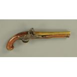 A late 19th century flintlock pistol, the brass barrel marked "Royal Exchange,