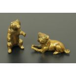 Two small metal animalier figures, pug dog and bear. Dog length 4 cm.