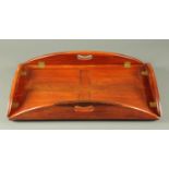 A 19th century mahogany butlers tray, with brass hinges, no stand. Length open 90.5 cm.