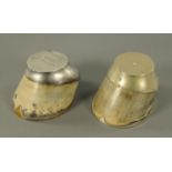 Two mounted horse hooves, one inscribed "Chief 1894-1919" the mount with Chester hallmark 1919,