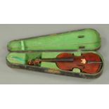 A violin with interior label "Compagnon", with case. Length of back 13 ins.
